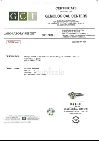 GCI Certification for 2 .02ct Brilliant Cut Natural Diamond Ring (White Gold) - with Lab Report