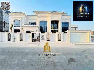 A villa with a palace design, two floors, a rooftop, an elevator, and a large swimming pool. The pr