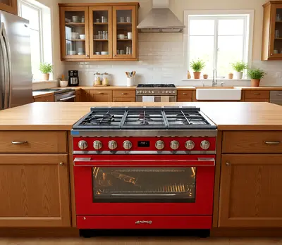 Stylish Red Smeg 6 Burners Top Gas Oven Electric Digital Cooking Range Latest Version 90cm