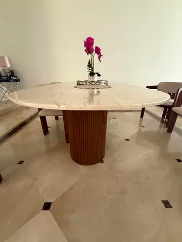 Round Marble Dining Table with 8 x Wooden Chairs