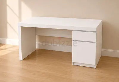 Modern White Minimalist Desk with Storage Drawers