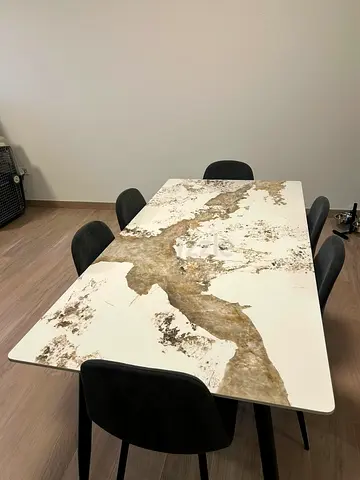 Modern 6-Seater Marble-Effect Dining Table with Chairs
