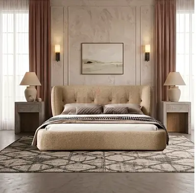 Brand new upholstered king bed with tufted headboard (beige)