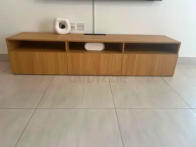 Low wooden TV cabinet with storage - light oak finish