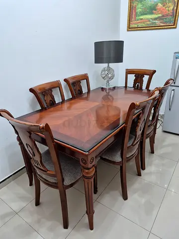 Solid Wood Dining Table with 6 Chairs - Classic Design