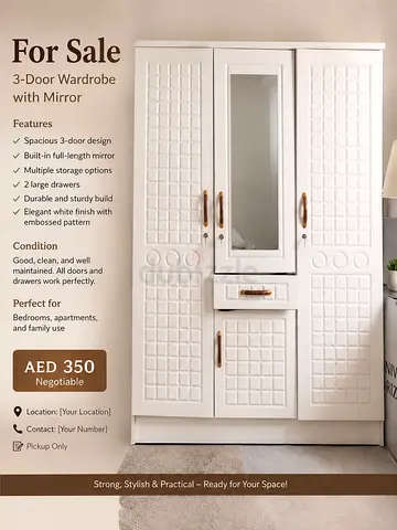 3 Door Wardrobe with Mirror