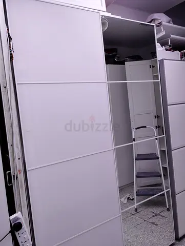 White Sliding Wardrobe with Mirror Panels - Good Condition