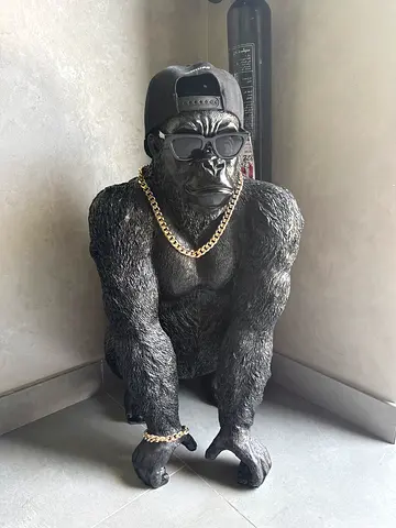 Large Black Gorilla Statue with Cap and Gold Chains (Decor/Collectible)