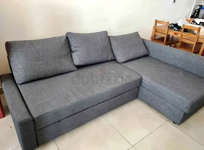 Grey L-shaped Fabric Sofa with Chaise - Good Condition