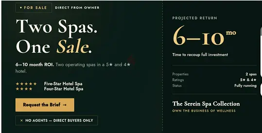 Reputed two Spa in Five and Four Star Hotels for sale direct from owner