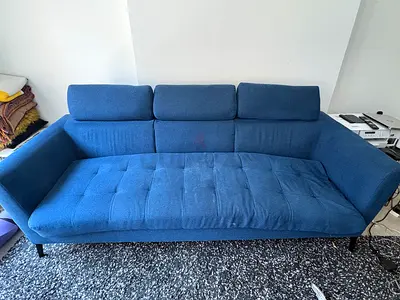 Blue 3-seater Fabric Sofa with Adjustable Headrests - Good Condition
