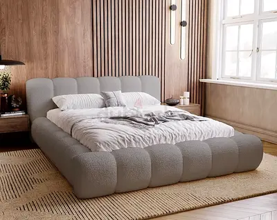 Light gray water repellent boucle super king thick bed