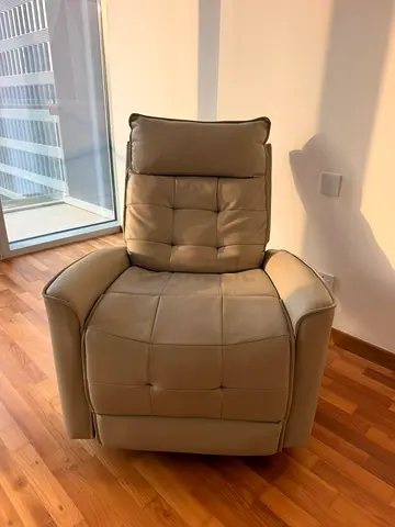 Beige Leather Recliner Chair - Good Condition