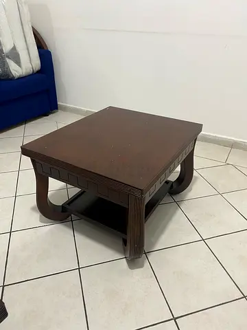 Solid Wood Square Coffee Table with Carved Edge - Dark Brown