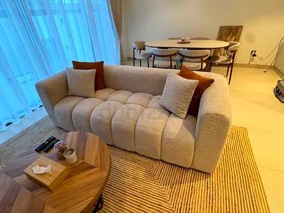 Customized Tufted Bouclé Sofa in Cream