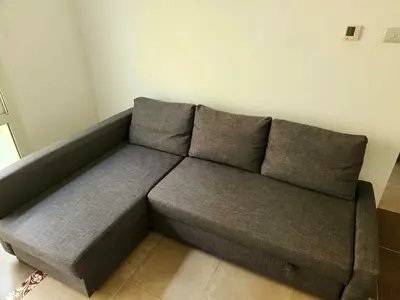 Grey L-shaped Sofa Bed — Comfortable 3-seater with Chaise