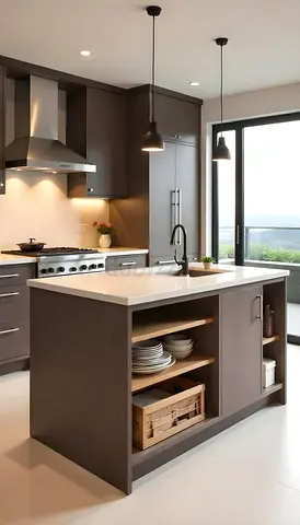 Modern kitchen island with storage and quartz countertop