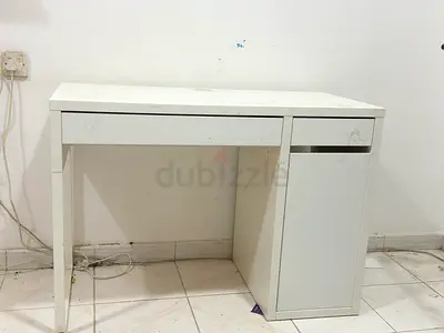 White single-drawer study desk with side cabinet - used