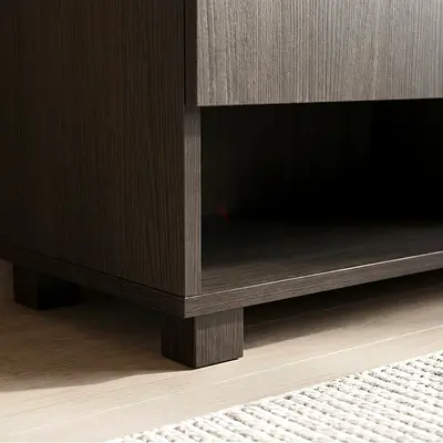 Dark wood bedside nightstand with open shelf (single piece)