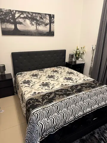 Double Bed Frame with Headboard and Mattress - Black