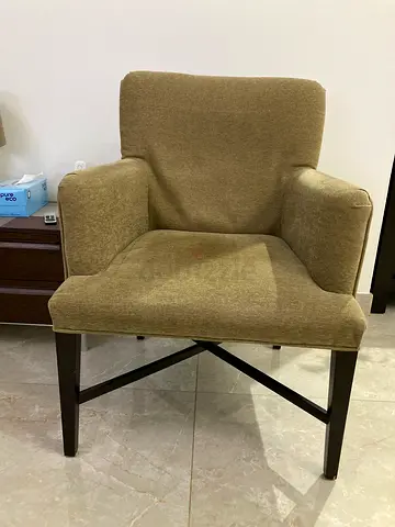 Single upholstered armchair with solid wood frame - beige