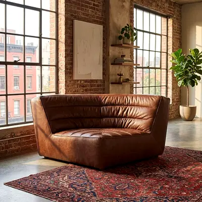 Marina Home Shabby Modern Brown Leather Corner Sectional Sofa