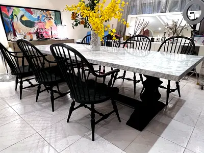 Marina Home Dining Set, Carrara Marble and Oak