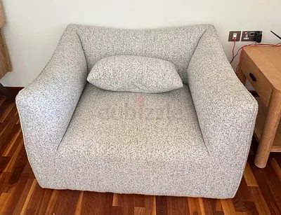 Large Single-Seat Upholstered Armchair in Light Grey Tweed