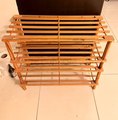 Wooden slatted shoe rack / storage shelf - 4 tiers