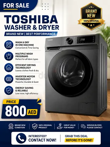 Brand New Toshiba Washer & Dryer – Only AED 800