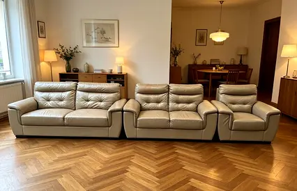 Beige leather sofa 3+2+1 seater loveseat — excellent condition