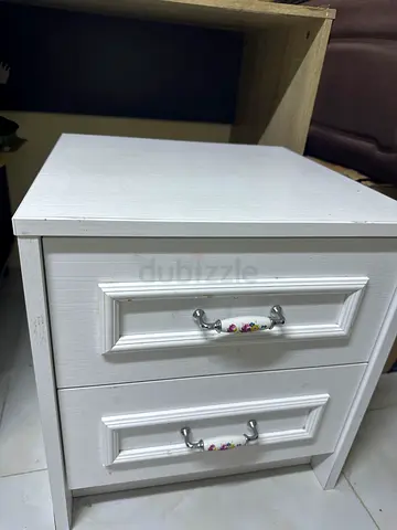 White wooden bedside table / nightstand with two drawers