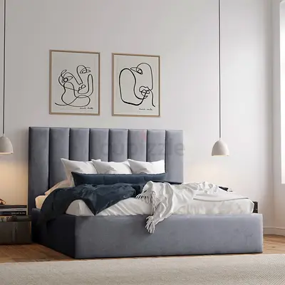 Grey upholstered king size bed frame with headboard king Size Bed With Soft Top Medical Mattress