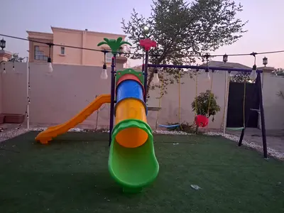 Kids outdoor playset with slide, tunnel and swing