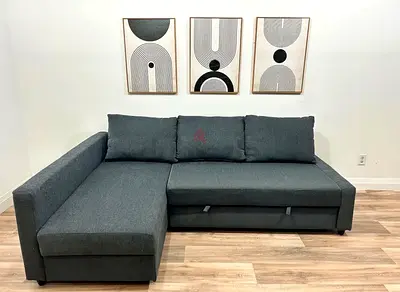 Grey L-Shaped Sectional Sofa Bed with Storage