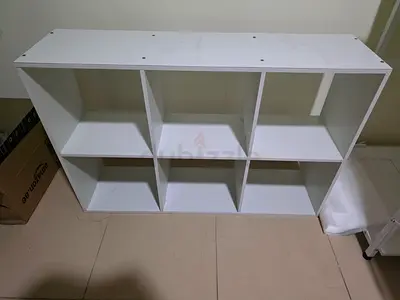 White 6-Cubby Storage Shelf Unit - Good Condition