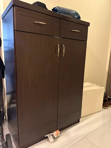 Dark brown 2-door wardrobe with top storage - good condition