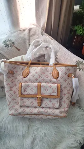 LV Neverfull MM Beige Clair Monogram Canvas Tote Bag