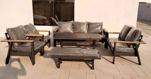 Outdoor 6-piece aluminium Frame Sofa Set with Coffee Table and Bench