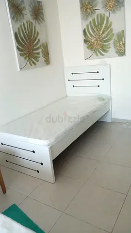 Single white wooden bed frame with mattress - Brand new