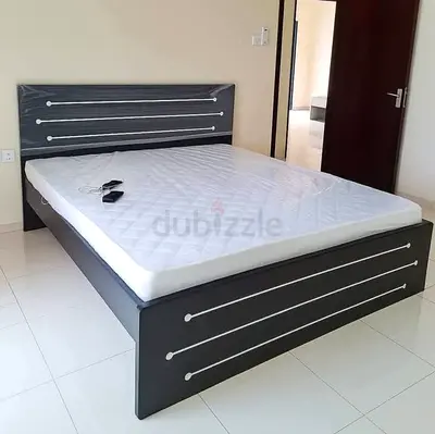 Double bed frame with mattress - dark wood, modern design