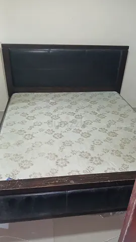 Dark Wood Bed Frame with Mattress