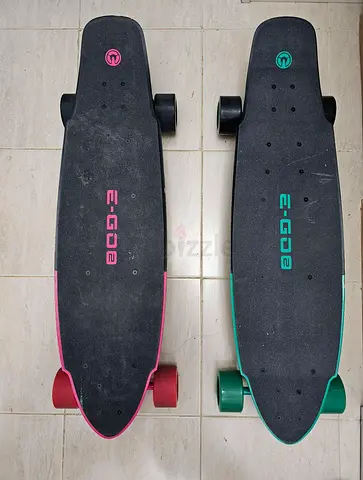 Pair of E-GO2 Longboard Skateboards — Pink & Green, Used