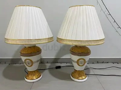 Pair of white & gold luxury table lamps with crystal surround