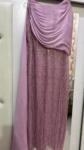 Elegant Dusty Rose Sequin Evening Gown with Chiffon Cape – Size M – Worn Once