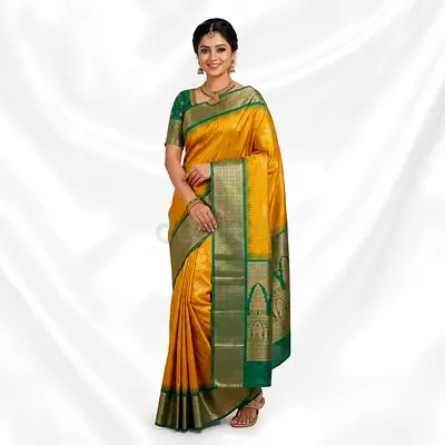 Yellow and Green Traditional Silk Saree