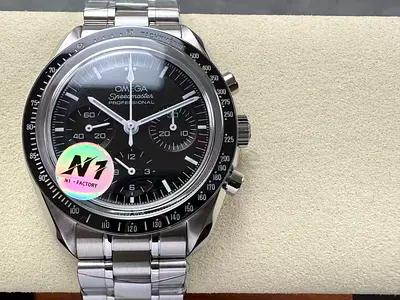 This appears to be an Omega Speedmaster Professional Moonwatch with a prominent "N1 Factory" sticker