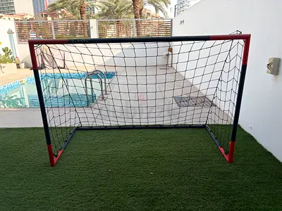 Portable football goal with net and target practice cover - good condition