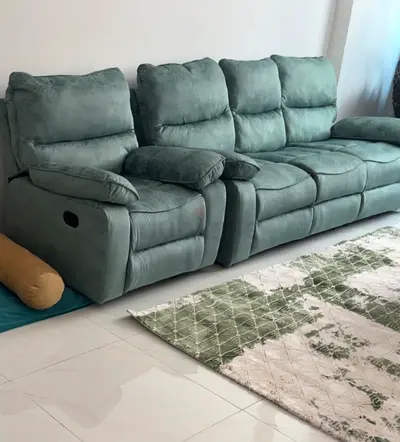 Light Green 3-Seater Recliner Sofa in Good Condition and matching dining chairs with dining table