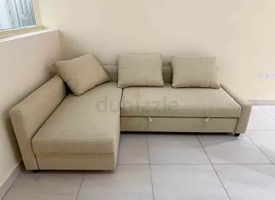 Beige L-Shaped Corner Sofa Bed